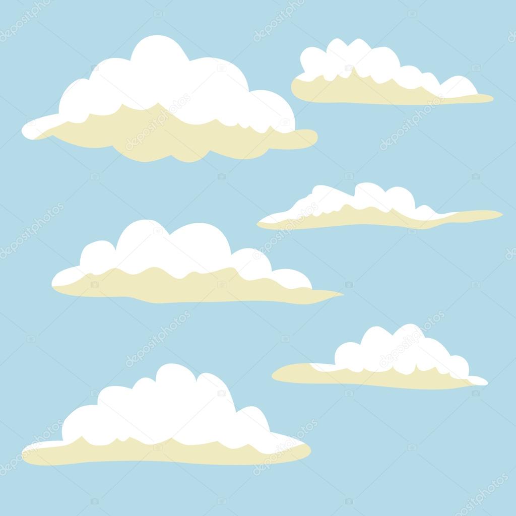 Cartoon clouds. Illustration on blue background