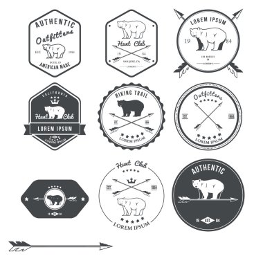 Set of vintage bear icons, emblems and labels clipart