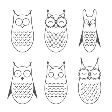 İzole karikatür baykuşlar ve owlets kuşlar
