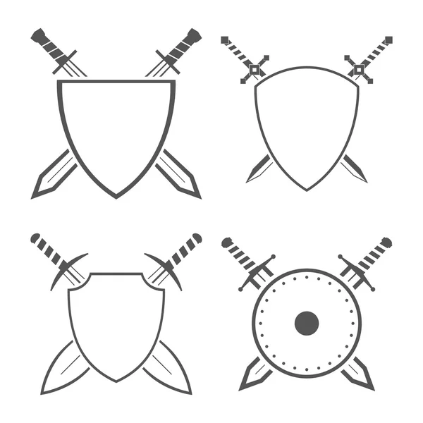 Conjunto de escudos heráldicos e espadas e sabres —  Vetores de Stock