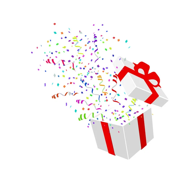 Open gift with confetti — Stock Vector