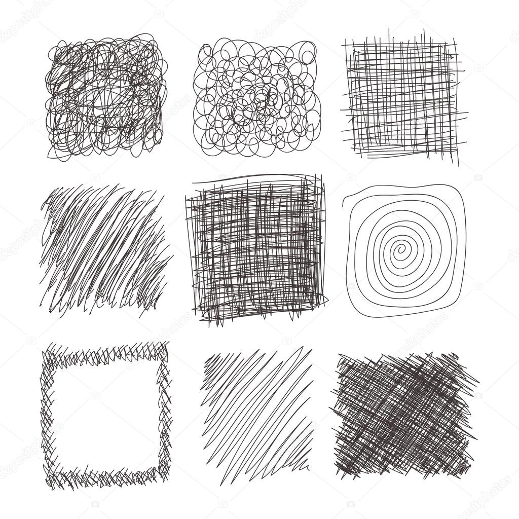 set of hand drawn lines textures