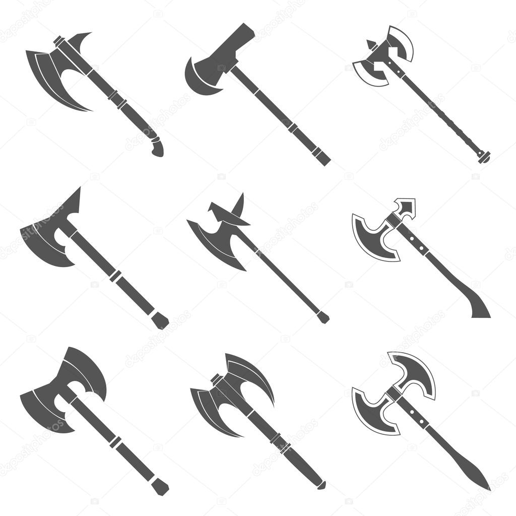 Axes and battle axes silhouettes Collection vector