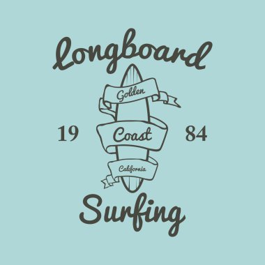 Longboard sörf tipografi, t-shirt grafik, vektörel çizimler