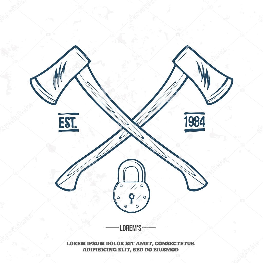Crossed Axes with Padlock vector t-shirt print