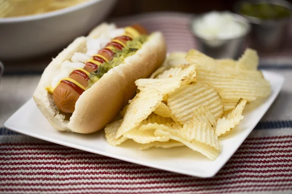 Hot Dog végétarien avec chips — Photo