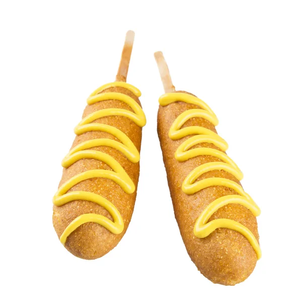 Two Corn Dogs with Mustard Isolated — Stock Photo, Image