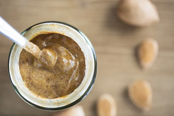 Almond Butter in Jar — Stock Photo, Image