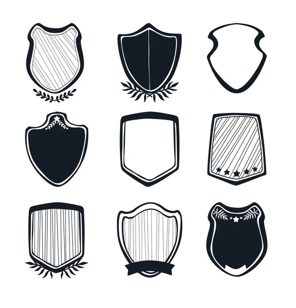 Escudos Para Diseño Decoración Conjunto Escudos Monocromáticos Clip Art Escudos — Archivo Imágenes Vectoriales