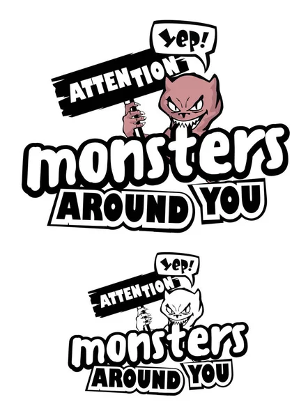 Attention Monsters You Monsters Design Shirt Mug Sticker Other — Stock Vector