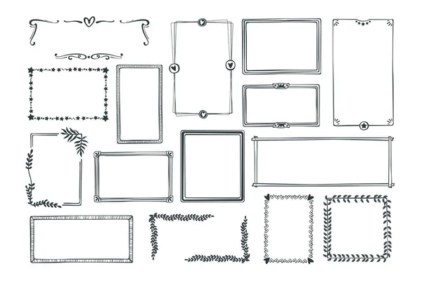 Pacote Bordas Retangulares Conjunto Molduras Desenhadas Mão Design Monocromático Fronteiras — Vetor de Stock