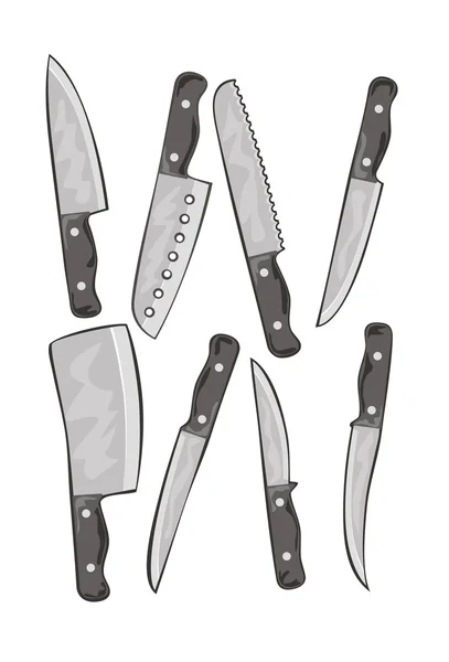 Set of kitchen knives — Stock Vector