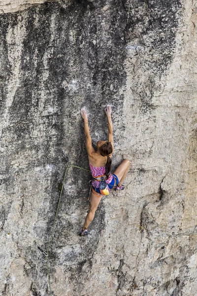 Escalade accrochée à une falaise . — Photo