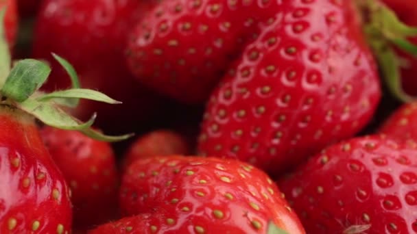 Fresas frescas, maduras y jugosas giran . — Vídeos de Stock