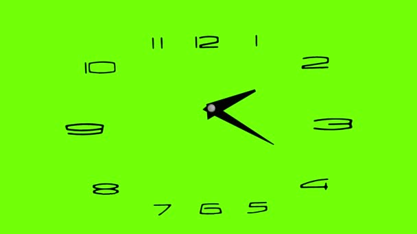 Годинник, часовий пояс 12H - зелений екран - простір для копіювання — стокове відео