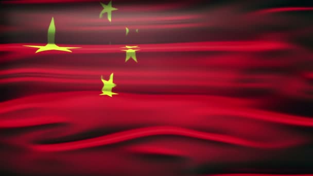 Bandiera della Cina. Una bandiera cinese animata da vicino sventola con luce e razzi . — Video Stock