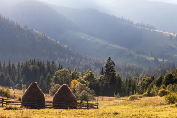 Amazing mountain landscape with a haystack — Stock Photo, Image