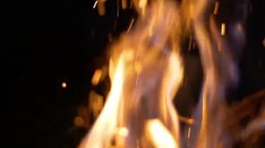Yanan bir ağaçtan kıvılcımlar ve alevler, yavaş çekim. Yanan ateş. Ateş..