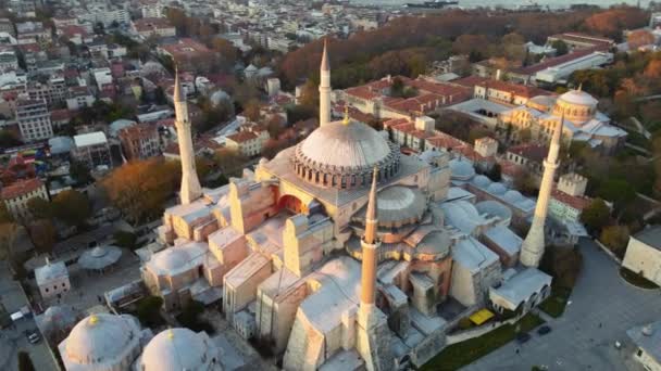 Вид с воздуха на мечеть Святой Софии и Стамбул в день — стоковое видео