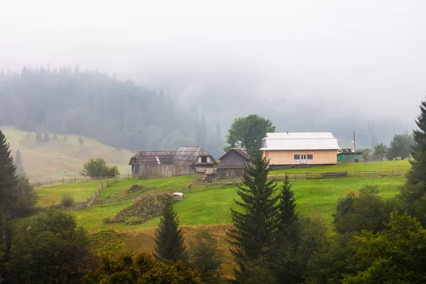 Hermosa casa de madera en una colina verde — Foto de Stock