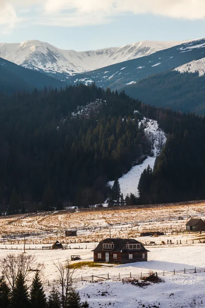 Picos montañosos cubiertos de nieve de invierno en Europa . — Foto de Stock