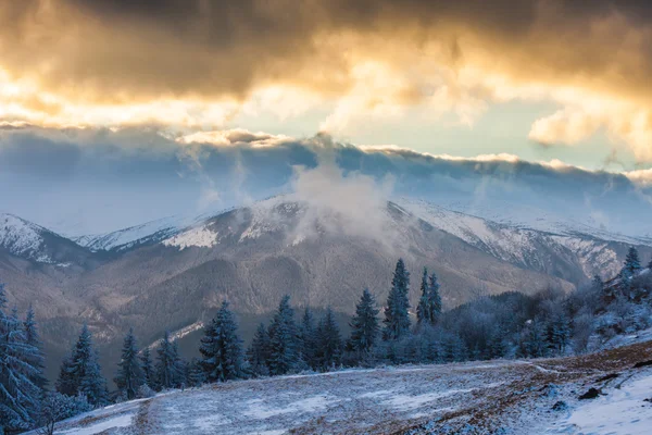 Majestatyczny Krajobraz Zimowy Świecący przez światło słoneczne. — Zdjęcie stockowe