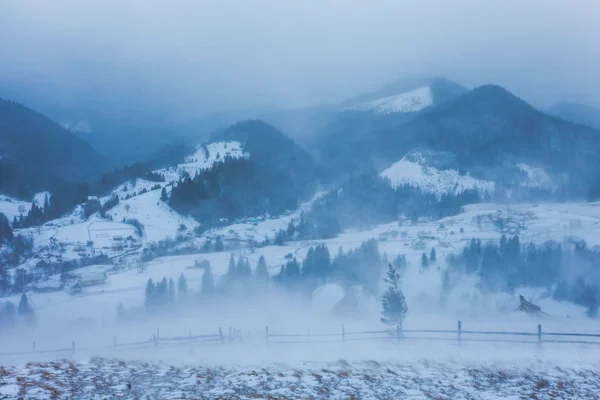 暴风雪。冬天在山上 — 图库照片