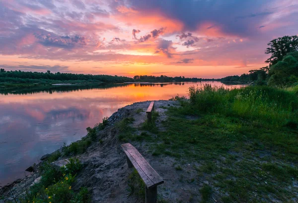 Podzimní dřevo na břehu řeky — Stock fotografie