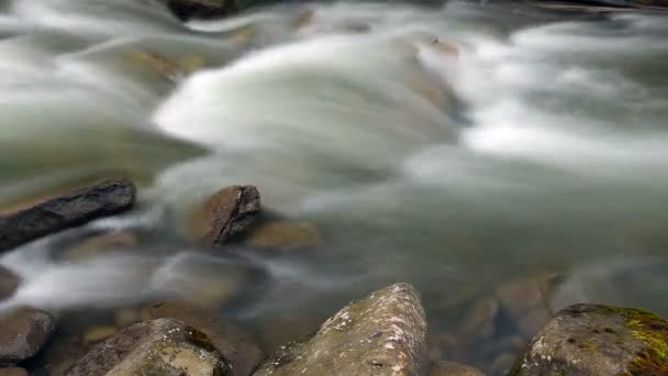 Vista de cerca abstracta del agua corriendo que fluye río abajo — Vídeos de Stock