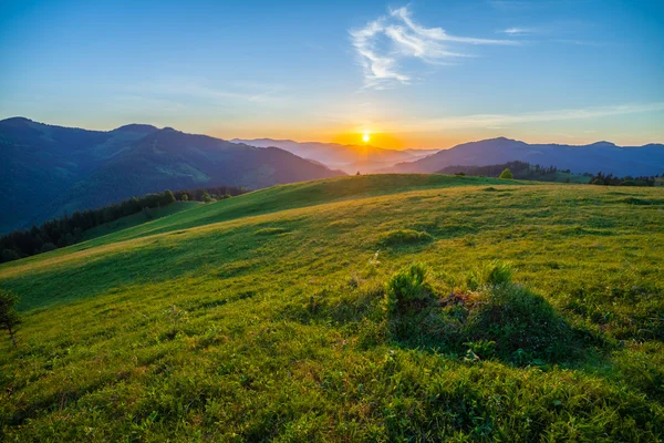 Schöner Sommersonnenaufgang in den Bergen. — Stockfoto