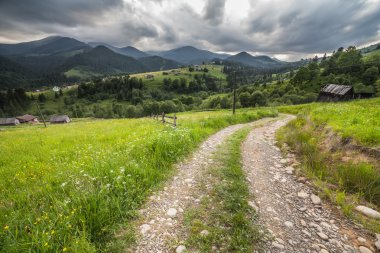 Dev dağlarla manzara ile taze yeşil yaprak