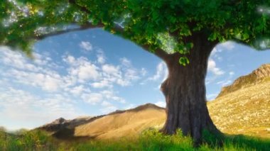 bir yaz çayır üzerinde Lone meşe ağacı