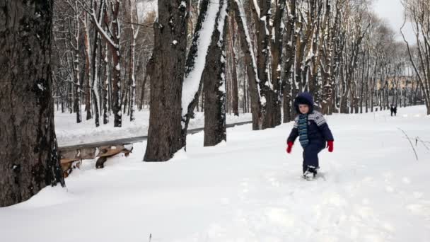 Fröhliches Kind beim Spielen im Schnee — Stockvideo