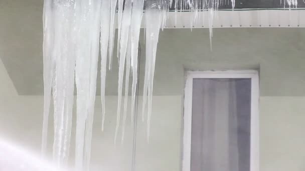 Вид на снежную бурю из окна изнутри — стоковое видео