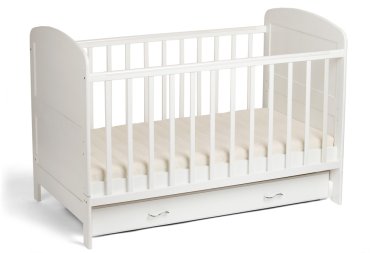 Beyaz arka plan üzerinde izole Beyaz ahşap Bebek karyolası/beşik