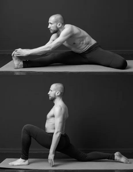 Young man with naked torso is doing tilt and lunge — Stock Fotó