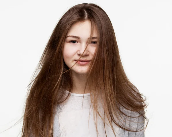 Close up portrait of a an cute girl with long hair — Stock Photo, Image