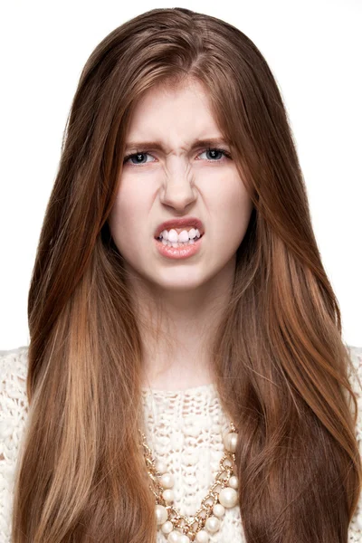 Gestos. Asqueroso. Retrato de cerca de una chica — Foto de Stock