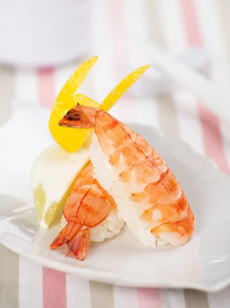 Close up  sushi - shrimps on rice — Stock Photo, Image