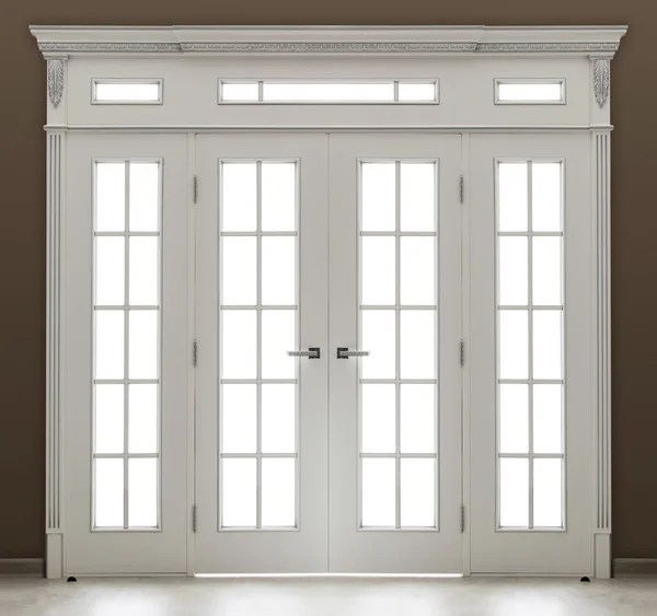 A white decorated  double door with glass — Stock Photo, Image