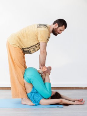 Pair stretching. Thai massage clipart