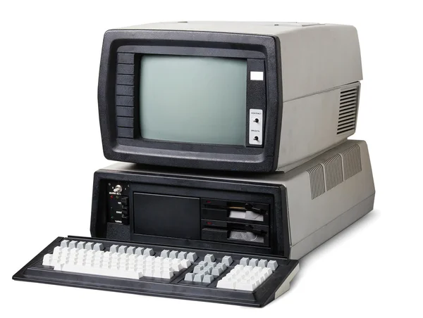 Computador pessoal velho em um fundo branco — Fotografia de Stock