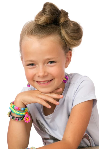 Menina bonito com penteado moderno — Fotografia de Stock