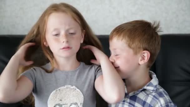 Family portrait - brother is hugging sister — Stock Video