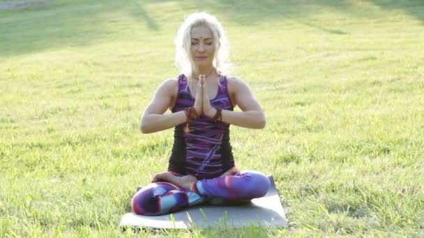 Frau macht Yoga in der Natur — Stockvideo