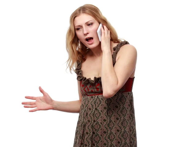 Joven mujer enojada hablando por teléfono — Foto de Stock