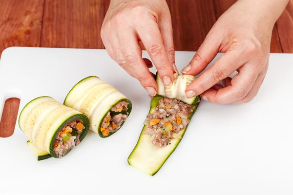 Rolls with zucchini and meat — Stock Photo, Image