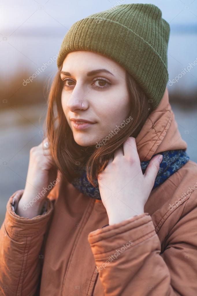 Attractive girl in green hat — Stock Photo © yuryRumovsky 73455103