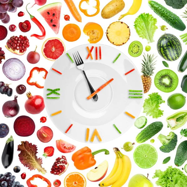 Jídlo hodiny s ovocem a zeleninou — Stock fotografie