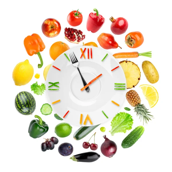 Food clock with fruits and vegetables — Stock Photo, Image